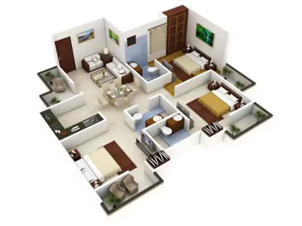 denah rumah 6x8 3 kamar