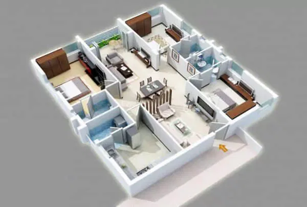 denah rumah 6x8 3 kamar
