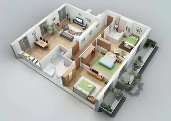 denah rumah 6x8 3 kamar