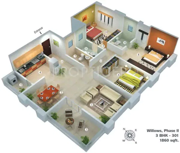 denah rumah 6x8 3 kamar