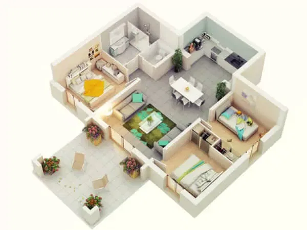 denah rumah 6x8 3 kamar