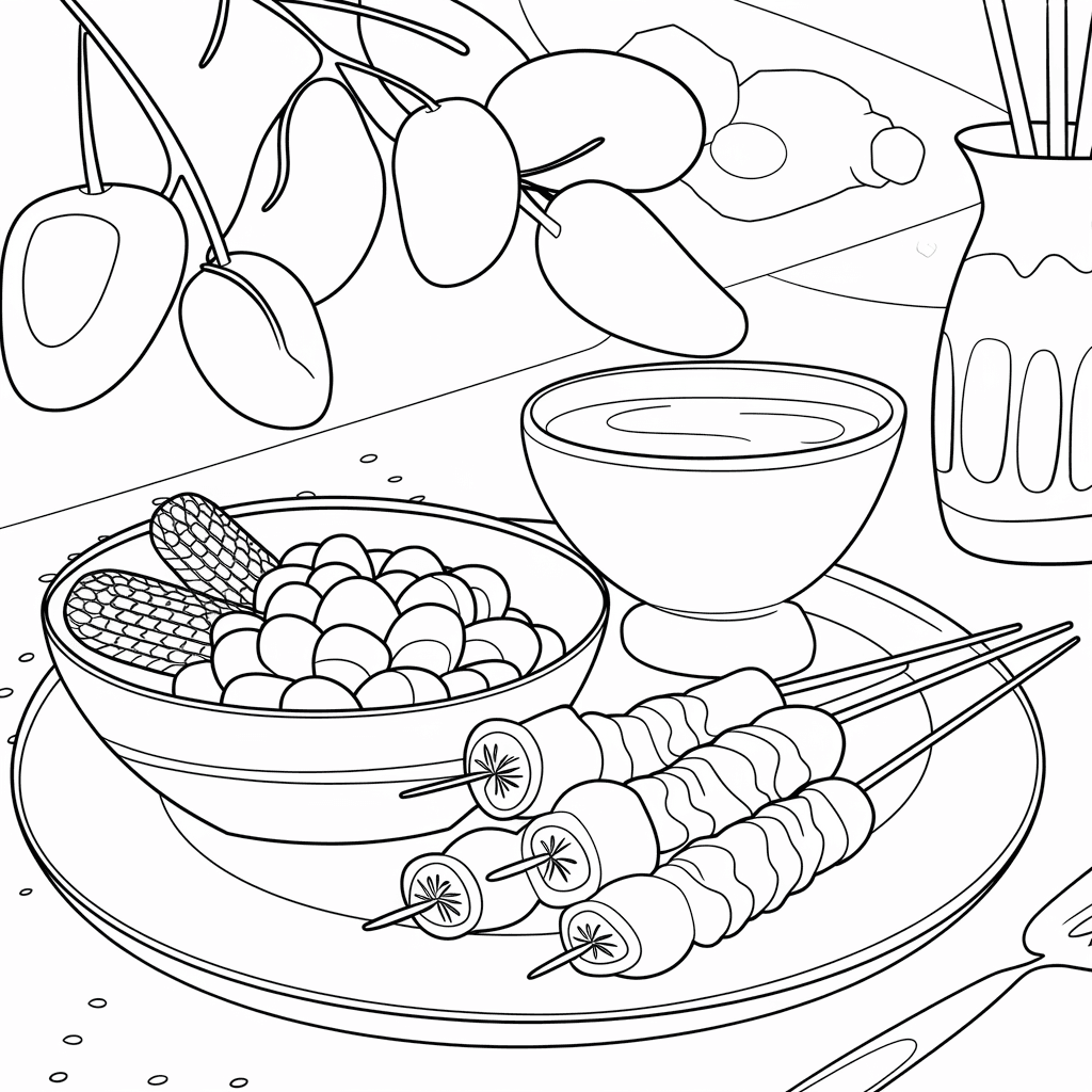 gambar makanan yang belum diwarnai